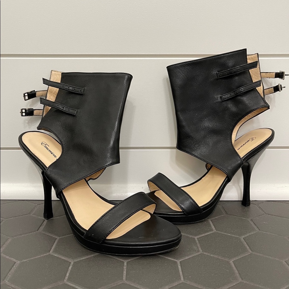 Emerson Fry Black Leather Italian Cuff Heel Sandal